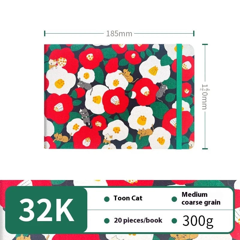 Feiluniao handmade fabric watercolour notebook with artistic cover design, 185mm length for portable sketching