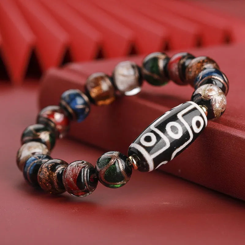 Chinese style five-colour bracelet with snake lucky beads and coloured glaze in traditional design