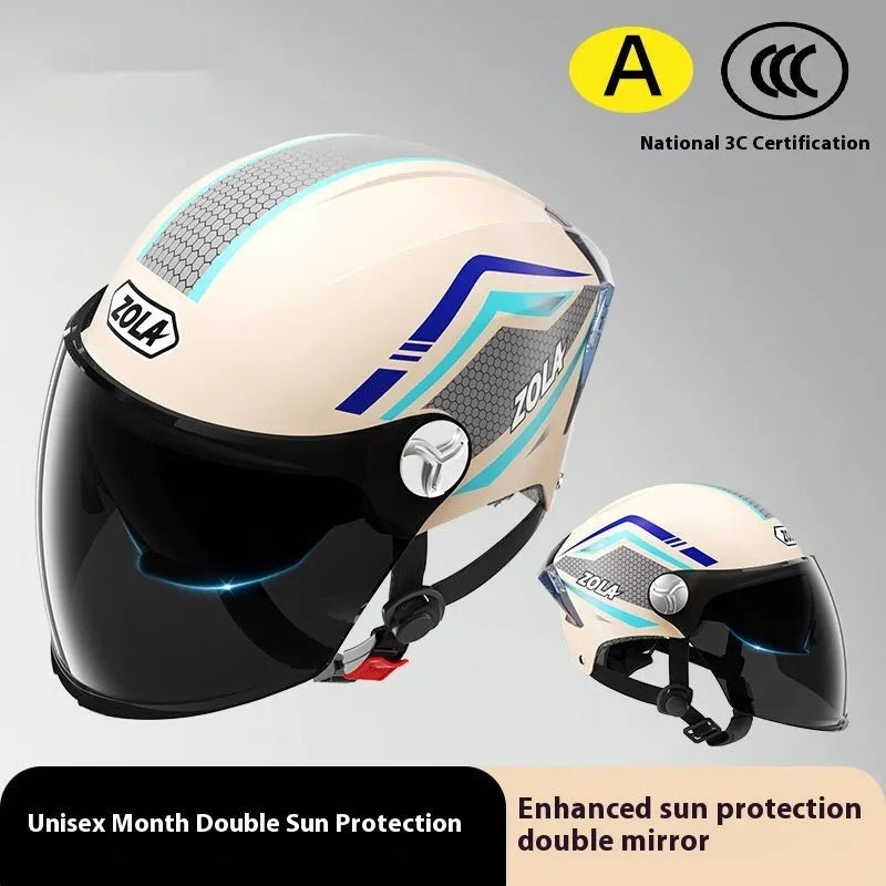 3C-certified ABS plastic motorcycle half helmet shown in a light brown double mirror colour.