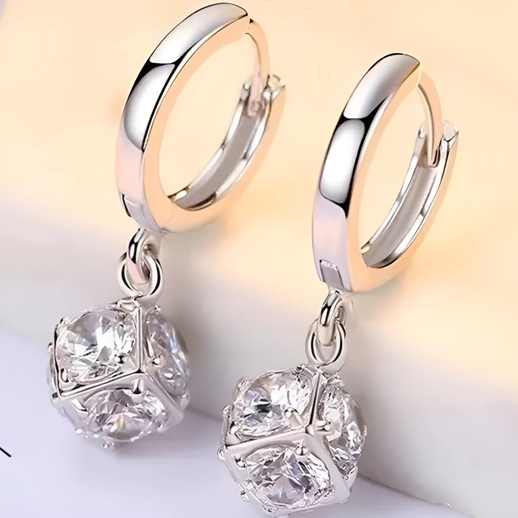 Geometric copper earrings with zircon stones in electroplated finish