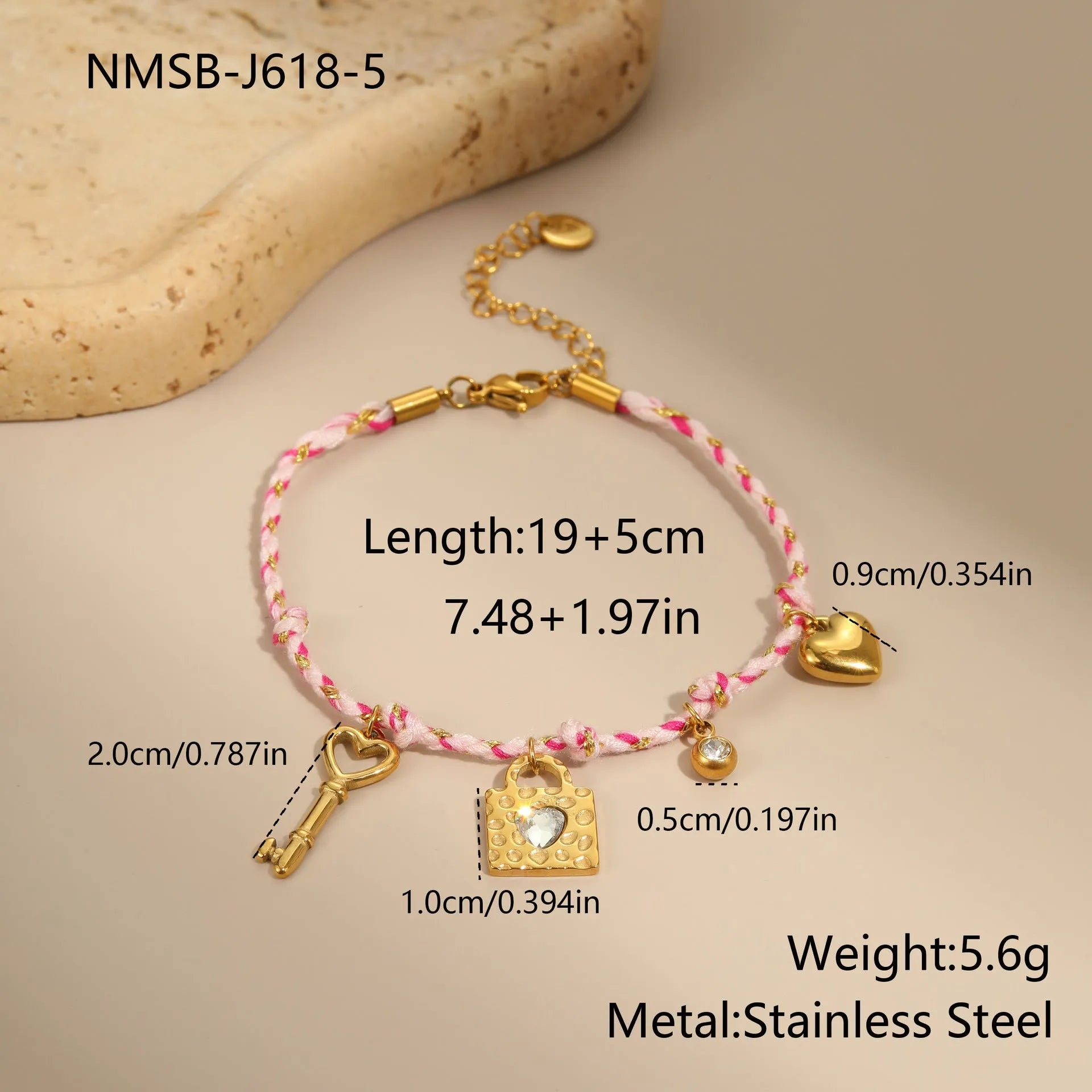 Titanium steel necklace with handmade colour braided rope and electroplated heart-shaped pendant