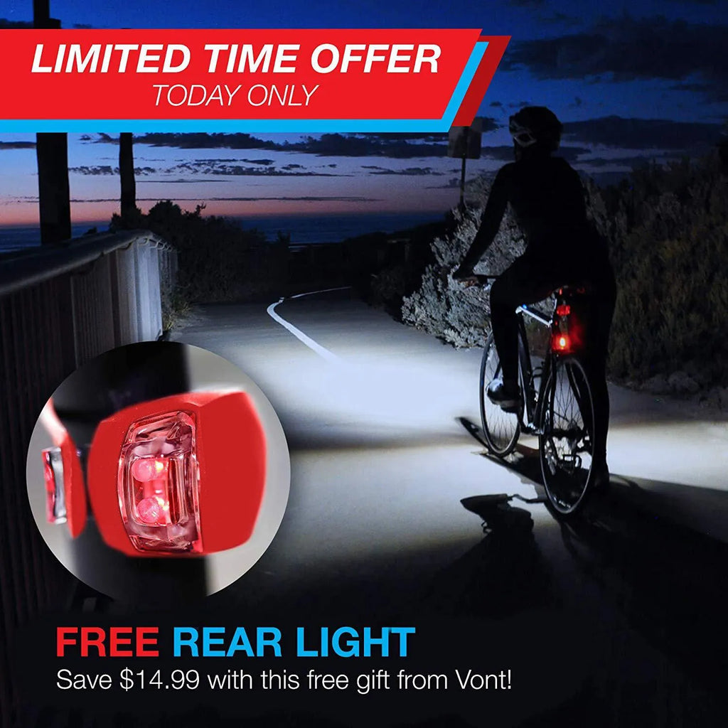 Bicycle front and rear light set with handlebar mounting bracket for cycling visibility