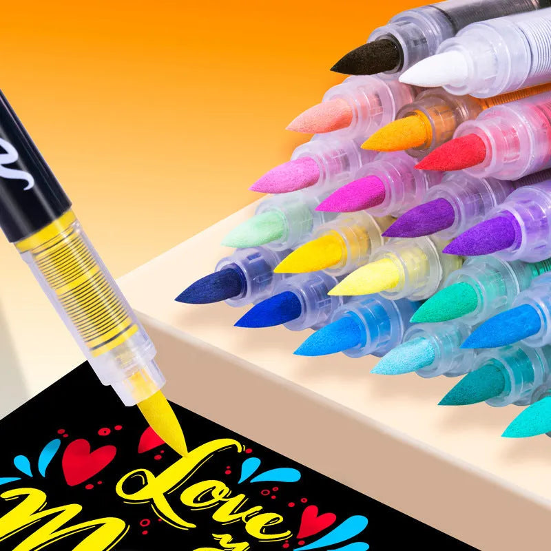 Set of straight liquid acrylic marker pens with soft heads for art painting