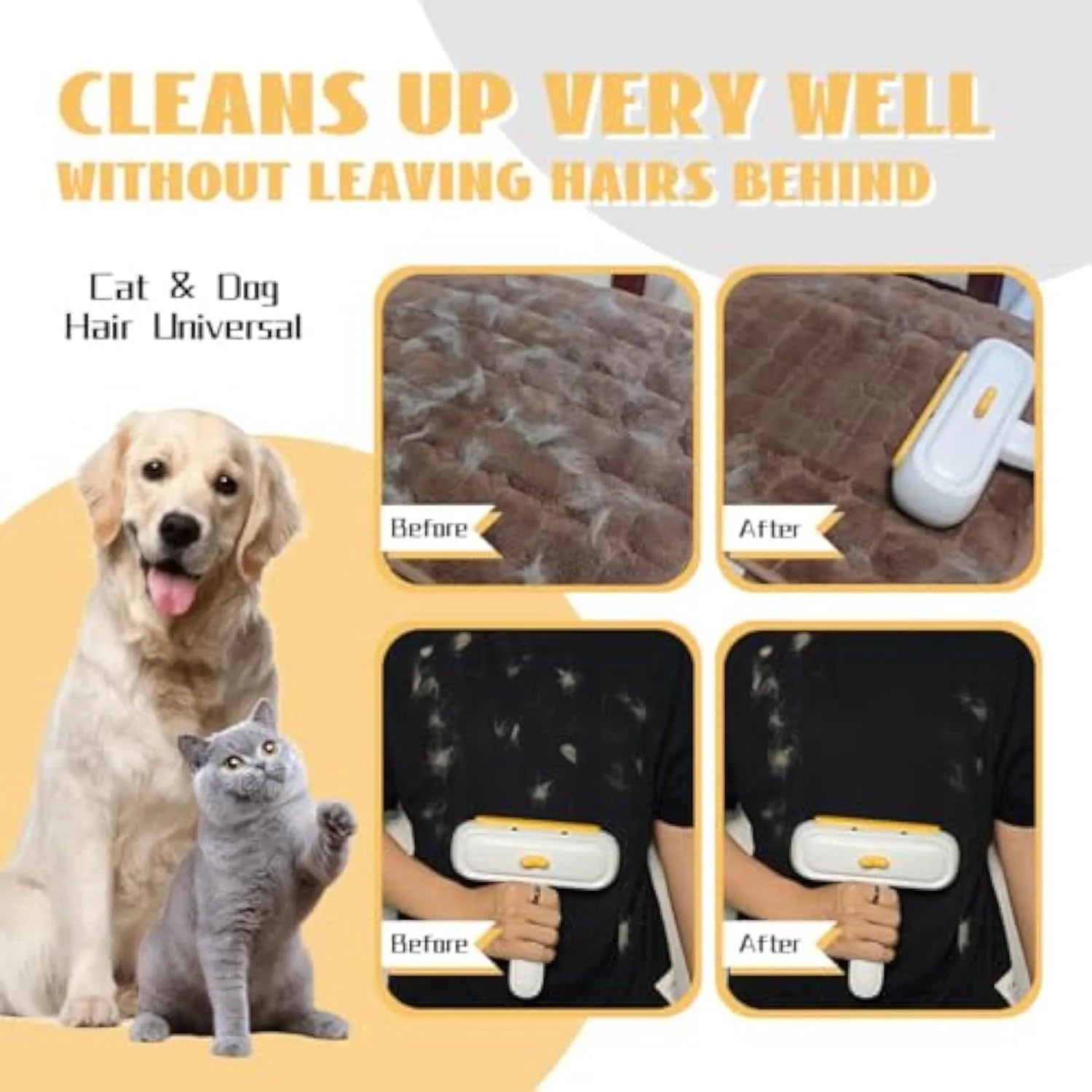 Yellow duck design portable pet hair remover brush with white plastic handle