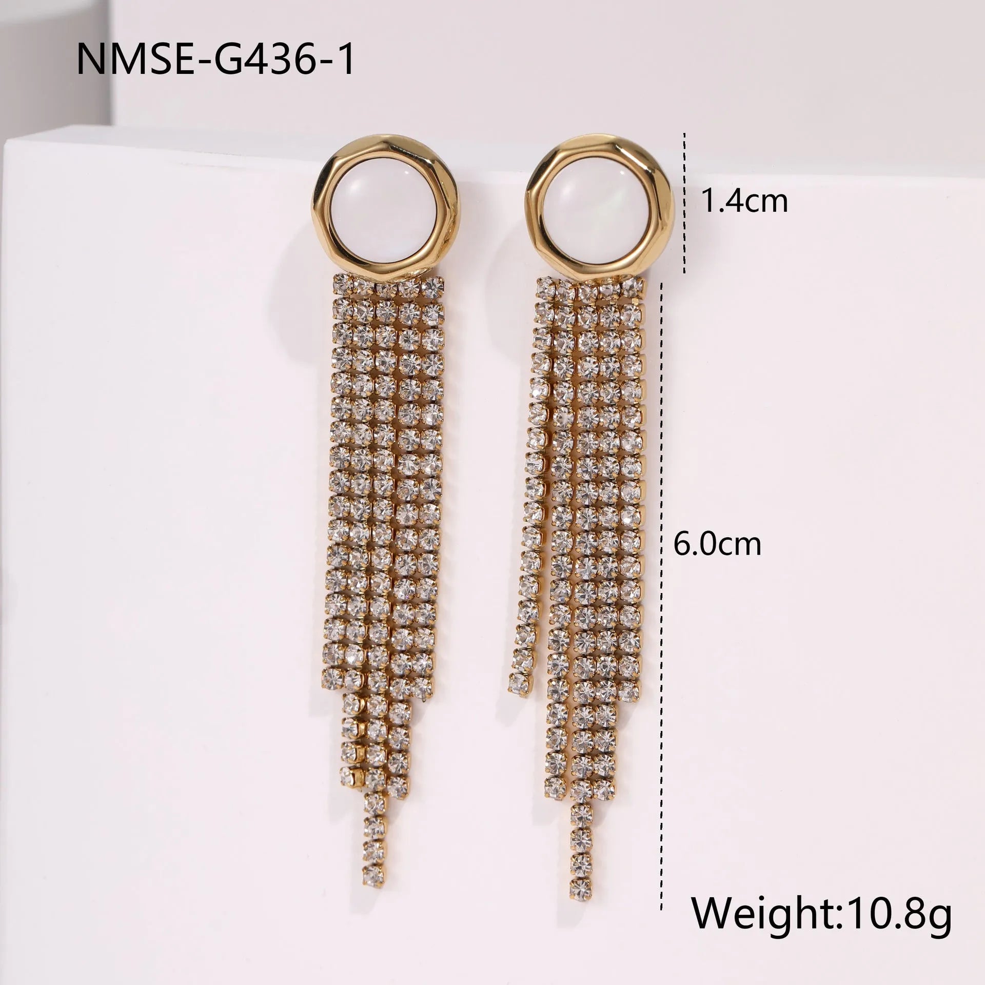 Stainless steel heart and star earrings with diamond tassel design and 18K gold electroplating