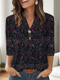 Women's casual V-neck top with 3D printed pattern in loose fit style