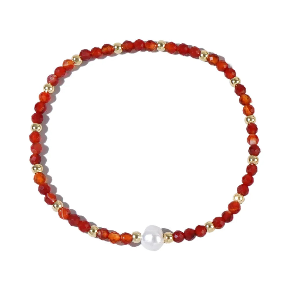 A geometric natural stone bracelet with an ellipse detail, shown in one of fifteen available colour options.