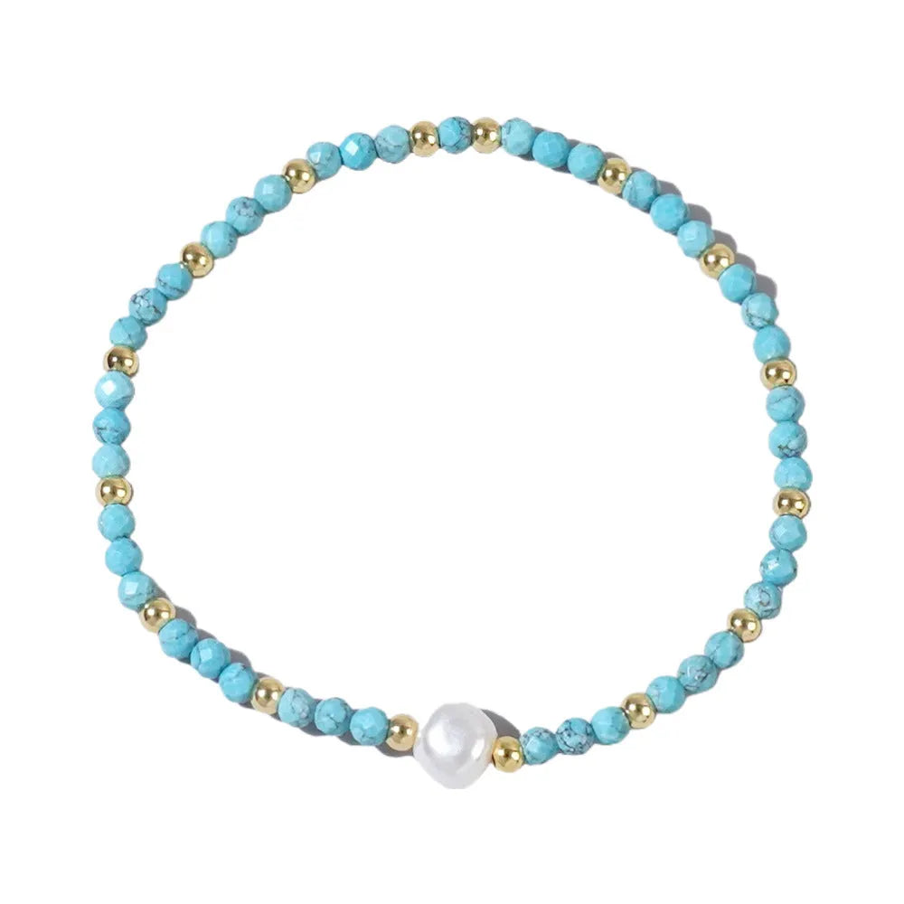 A geometric natural stone bracelet with an ellipse detail, shown in one of fifteen available colour options.