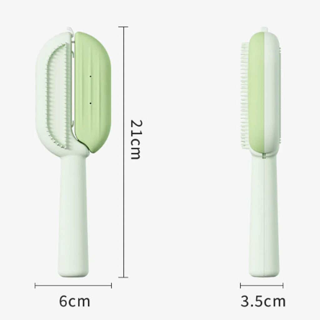 Blue pet grooming comb with water tank cleaning system and hair collection chamber