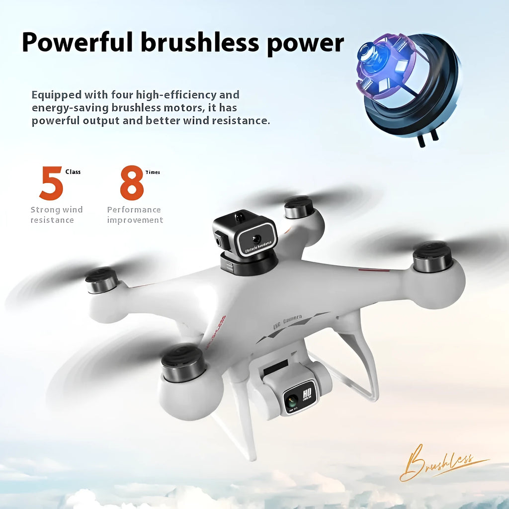 Black plastic brushless UAV drone with four-side obstacle avoidance and HD camera