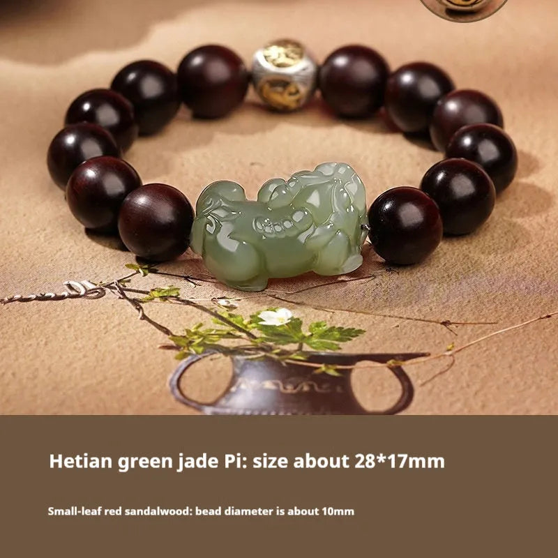 Women's Hetian jade bracelet with black and red braided ropes in Chinese style
