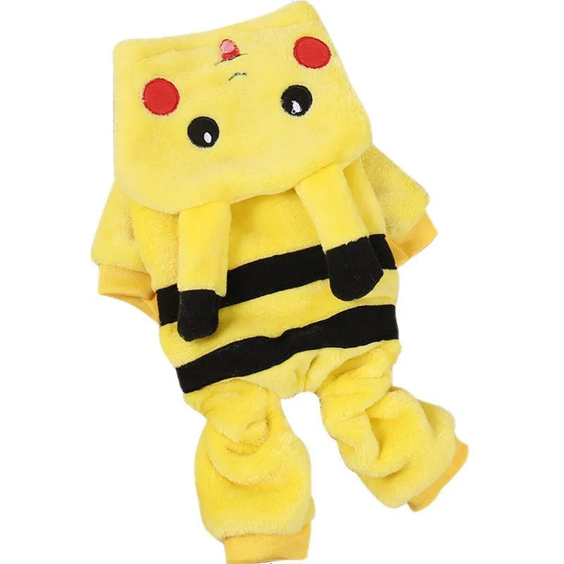 Fleece hooded cat coat for small dogs and cats in cartoon cosplay style