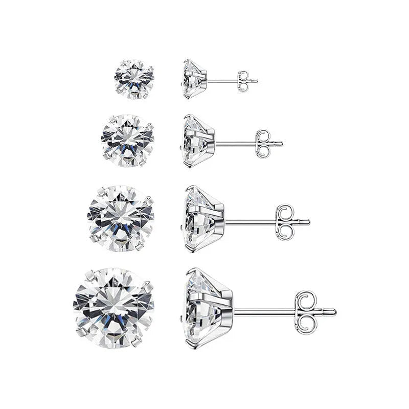Geometric square zircon stud earrings in stainless steel with steel colour and gold plating options