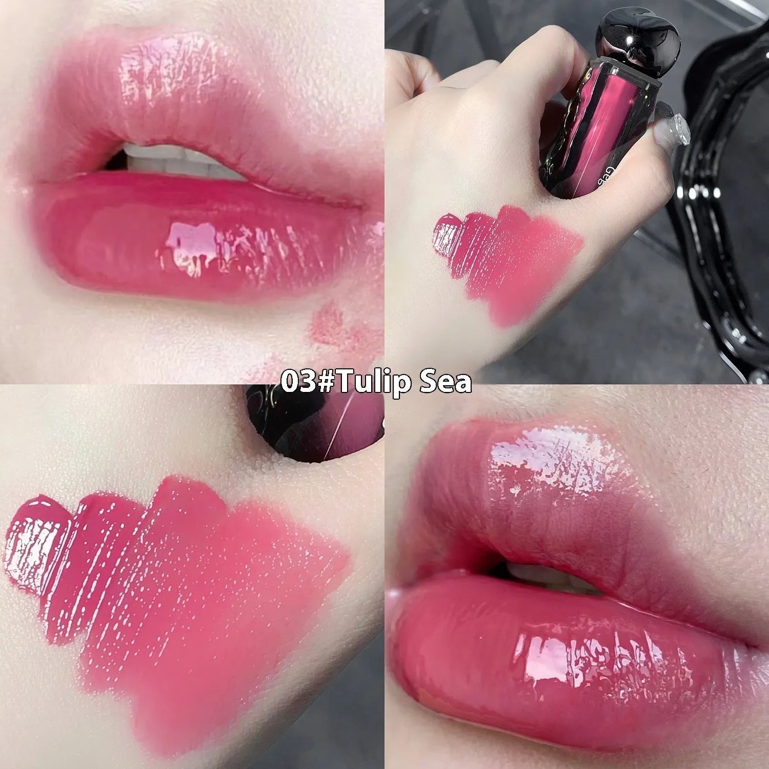 Glacier Lava Lip Lacquer mirror makeup in water-light finish with seven colour options
