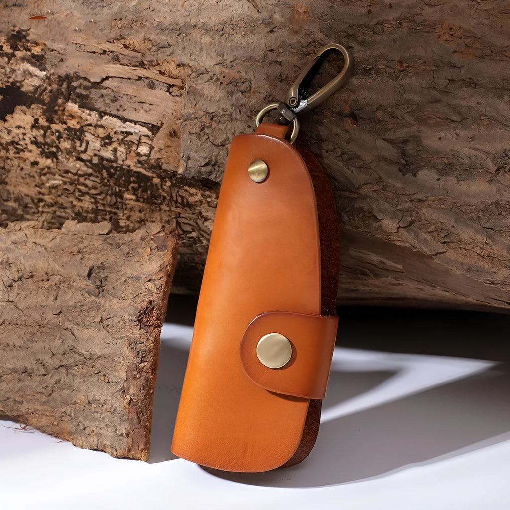 Handmade genuine leather car key storage bag in short length dimensions with colour options