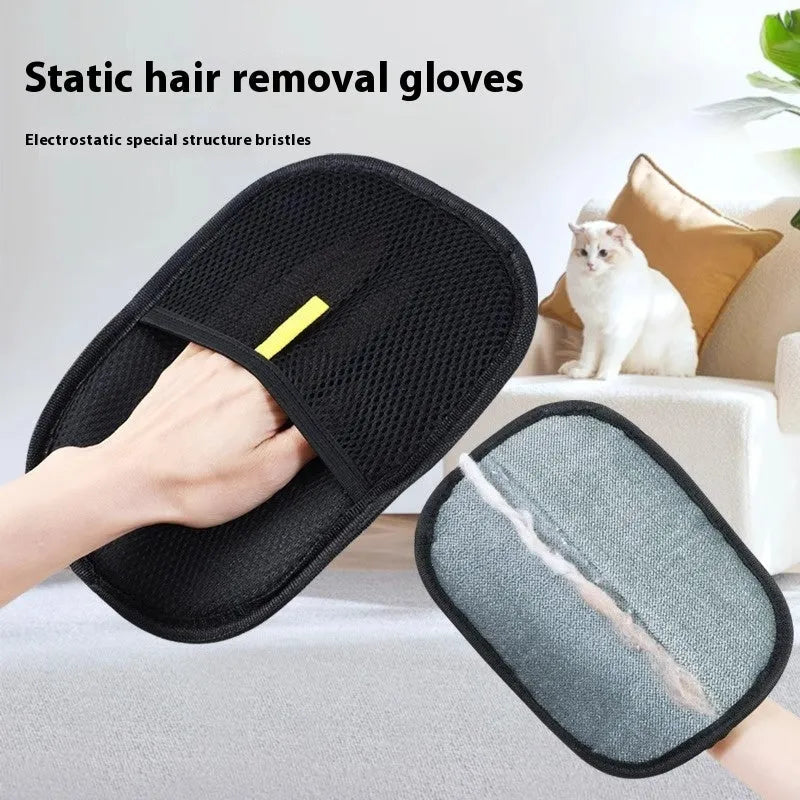 Black pet hair removal gloves with silicone bristles for deshedding dogs and cats