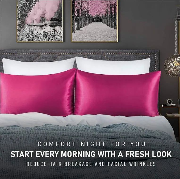 Satin cloth solid colour pillowcase pair in polyester fibre with plain weave finish