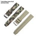 Blue camouflage silicone watch strap with flat head lugs for universal fit.