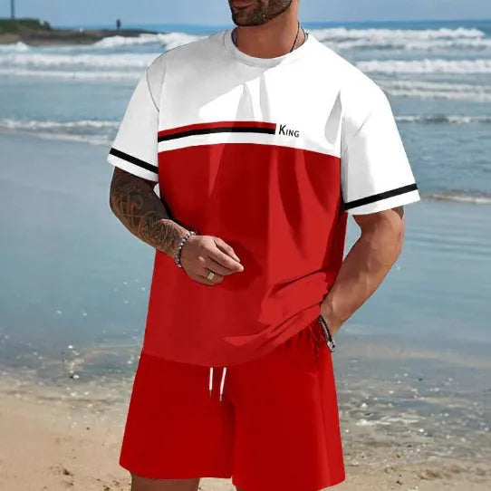 Men's loose-fit short-sleeved T-shirt and shorts set in a light colour for summer.