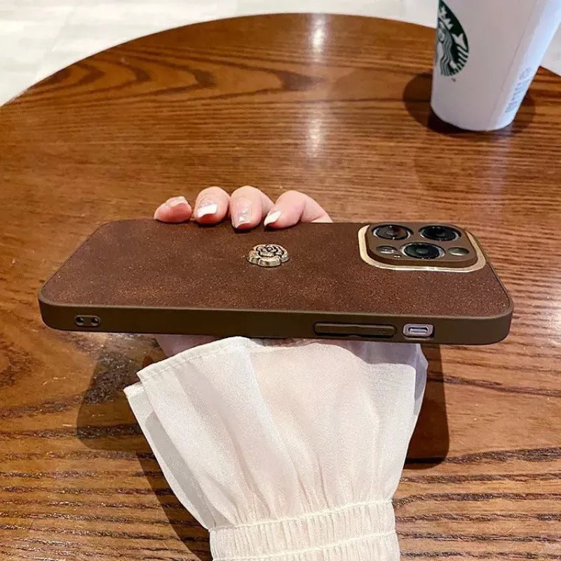 Brown PC silicone anti-fall phone case for iPhone 11 to 15 series with frosted finish