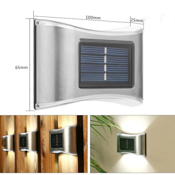 Solar garden wall light with LED illumination for outdoor decorative lighting