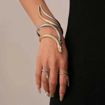 Gold electroplated twisted snake design ring and bracelet set with adjustable fastening