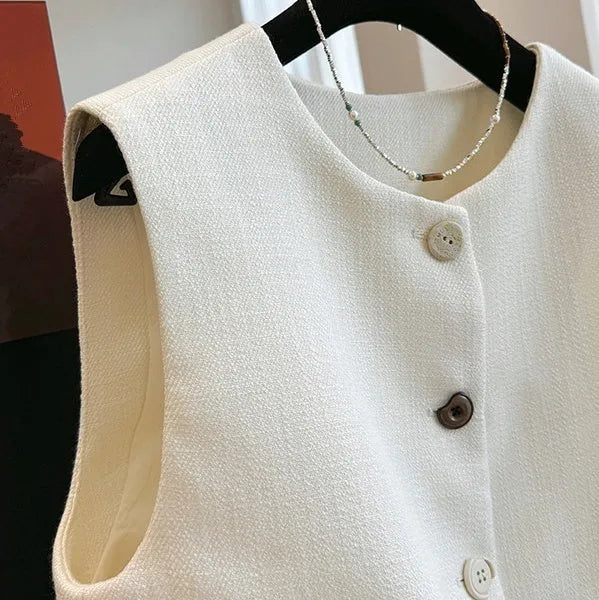 Women's French style round neck bandage vest sleeveless outer wear in polyester fabric