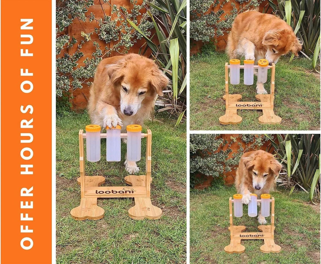 Wooden dog puzzle toy interactive snack dispenser feeder 31x30x20cm pet enrichment activity