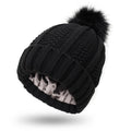 Women's wool beanie hat with satin lining and faux fur pom pom in multiple colours