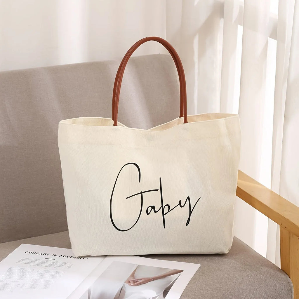 Canvas tote bag in beige white colour with reinforced double-stitched handles
