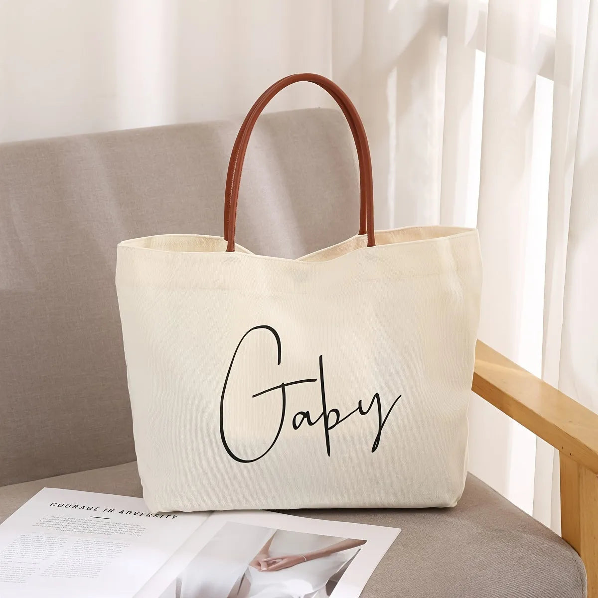 Canvas tote bag in beige white colour with reinforced double-stitched handles