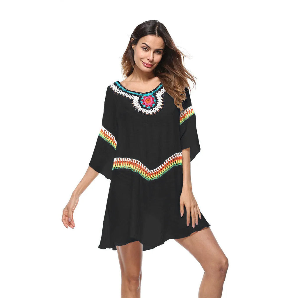 Women's crocheted ethnic style sun protection clothing for beach and swimming