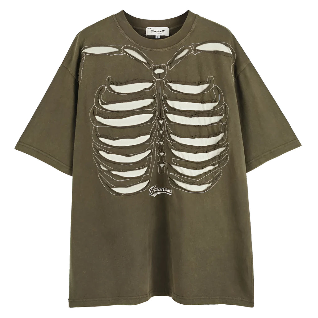 Skull print cotton t-shirt with drop-shoulder sleeves in black colour