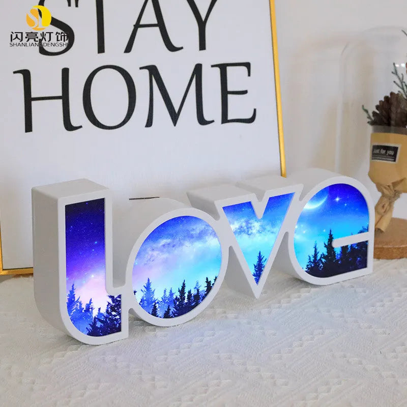 LED LOVE Light decorative lamp with colourful rainbow style lampshade