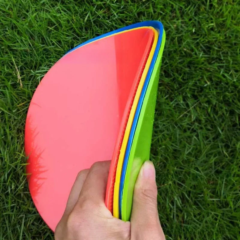 Soft TPE football landmark pad disc in bright colour for soccer training drills on grass field