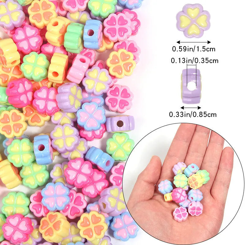15mm acrylic four-leaf clover craft beads with frosted finish in multiple colours