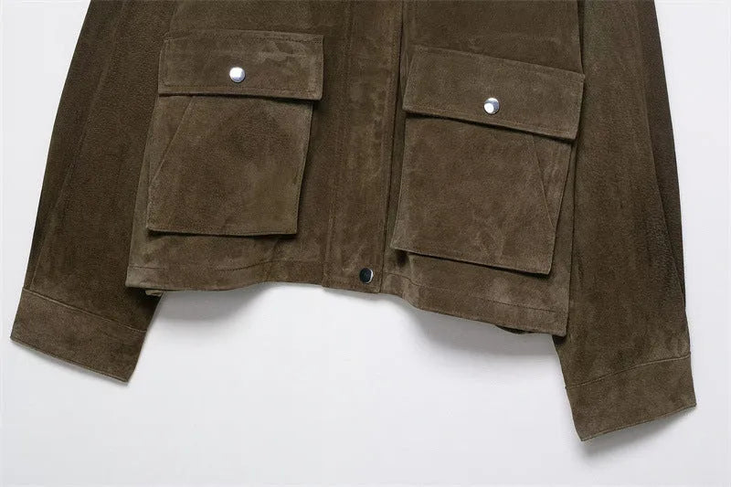 Women's PU leather jacket in regular fit with Japanese Korean casual styling