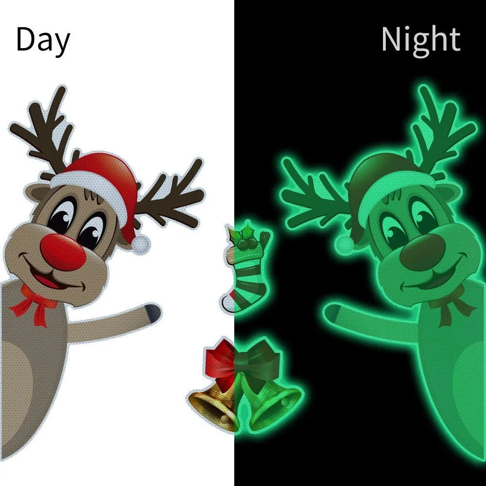 Christmas elk bell cartoon design magnetic luminous reflective bumper sticker set for car decoration