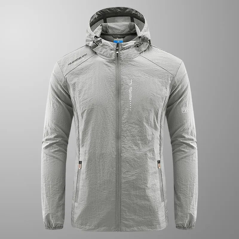 Men's lightweight nylon summer hooded jacket in loose fit for sun protection
