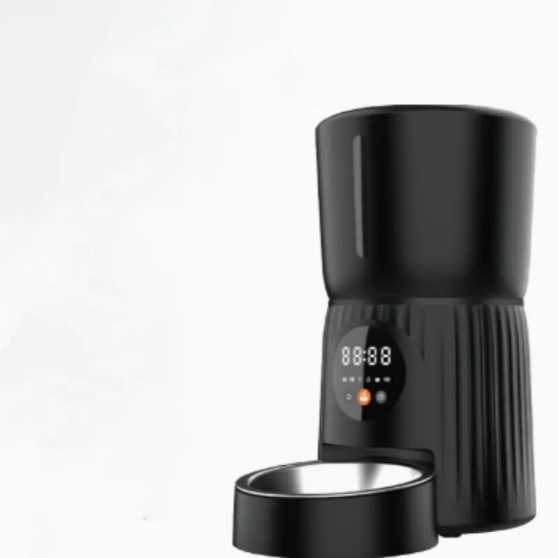 Black and white intelligent pet feeder with automatic timing and remote control functions