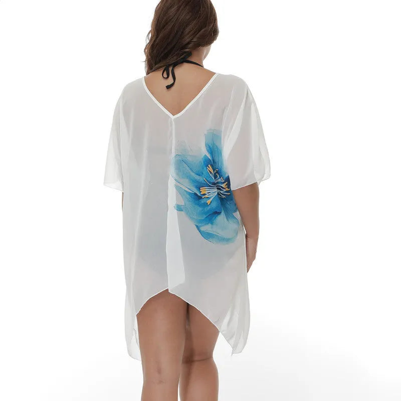 White plus size beach cover-up blouse for women with loose fit sun protection