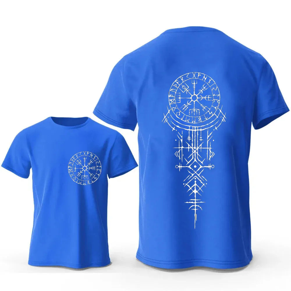 Men's pure cotton t-shirt with Viking Rune Compass heat transfer graphic in various colours