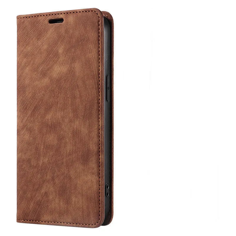 Leather and TPU magnetic flip phone case for iPhone in multiple solid colours.