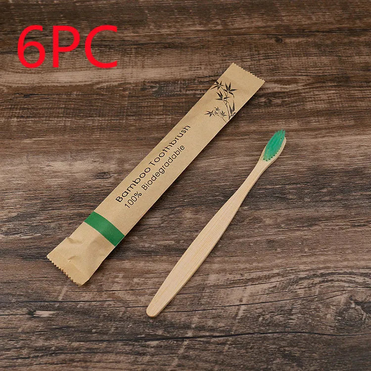 Set of 10 colourful bamboo toothbrushes with charcoal-infused soft bristles and natural bamboo handles