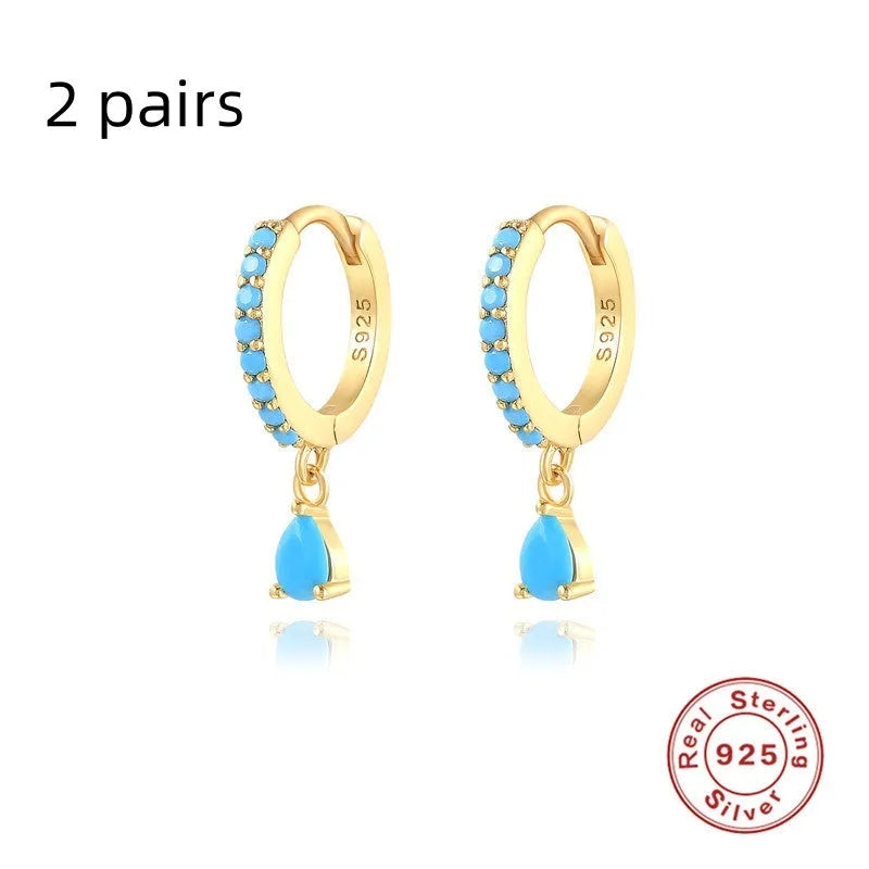 S925 sterling silver water drop earrings with diamond accents in gold or silver plating