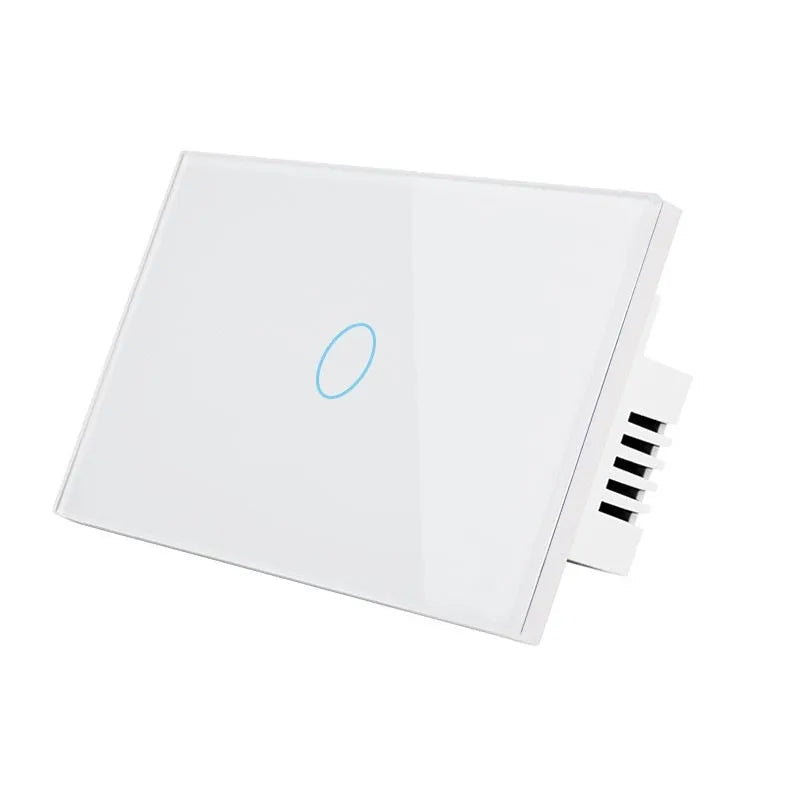 2-gang RF remote control light switch with tempered glass touch panel in black, white or gold finish