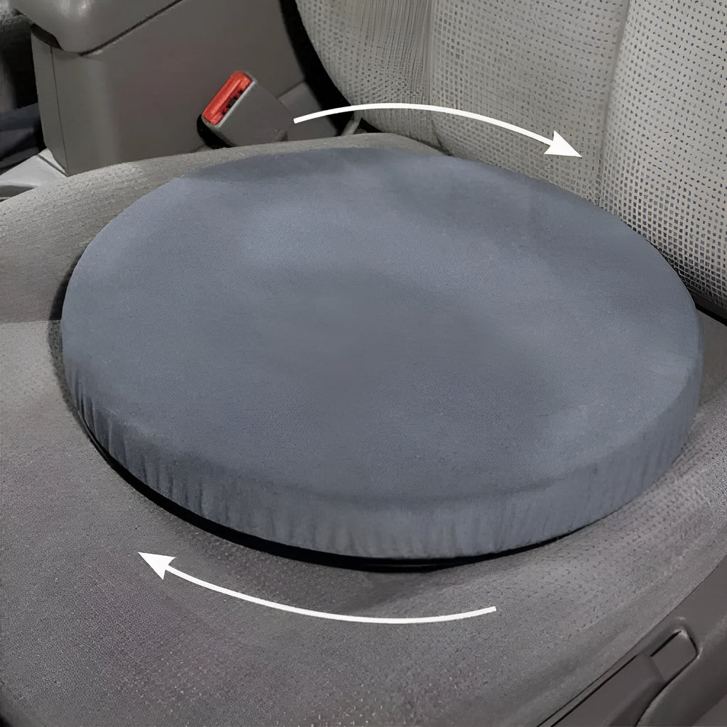 360-degree rotating car seat cushion with slow rebound sponge for elderly back support.