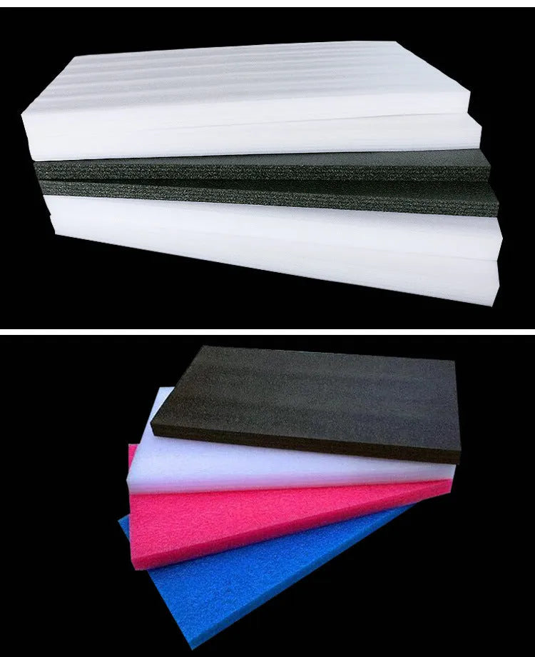 Large white rectangular EPE pearl cotton foam board showing thickness edge.