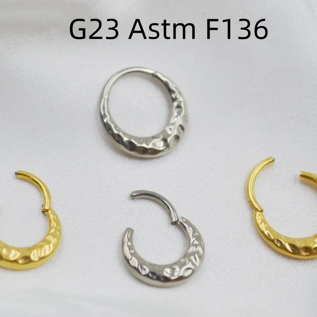 Titanium alloy concave-convex carved nose ring in gold or silver with ASTM F136 certification