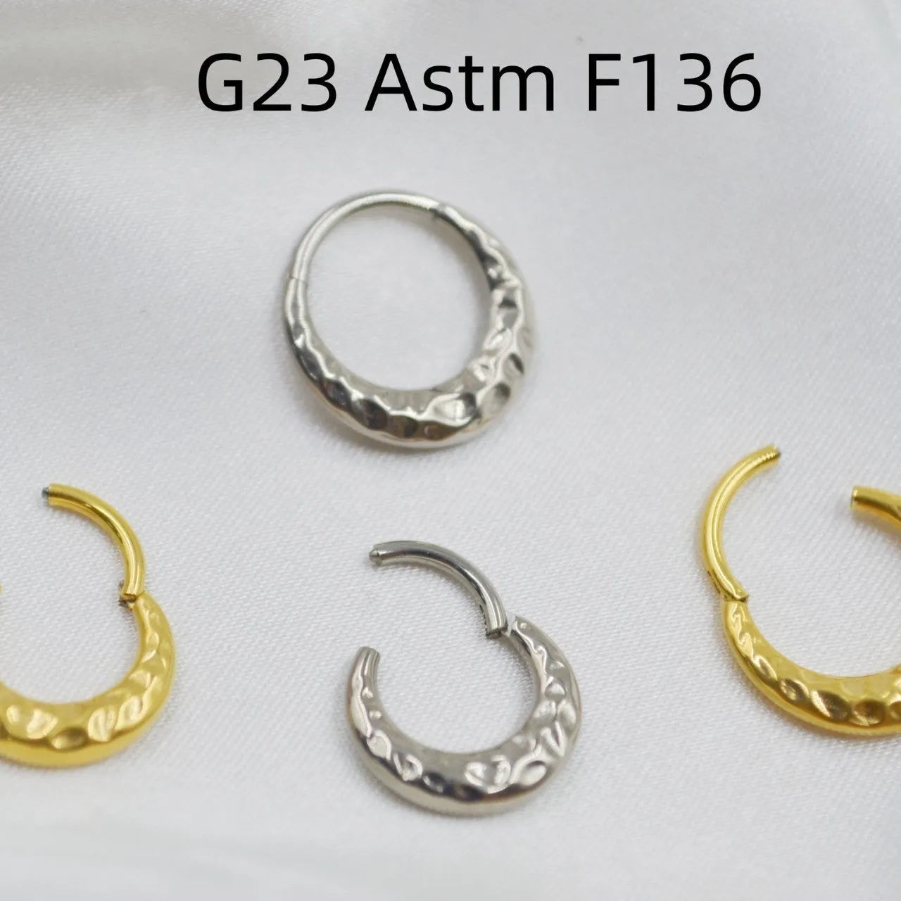 Titanium alloy concave-convex carved nose ring in gold or silver with ASTM F136 certification
